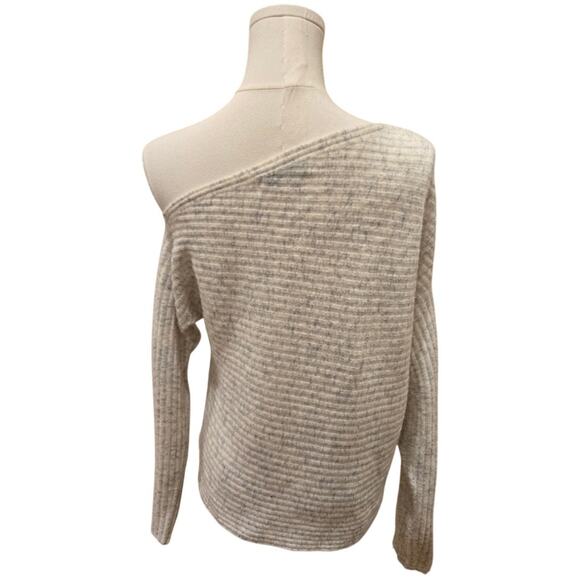 Bailey 44 Slope Merino Wool Off-Shoulder Ribbed Sweater Heather Gray Cream XS - Picture 6 of 12